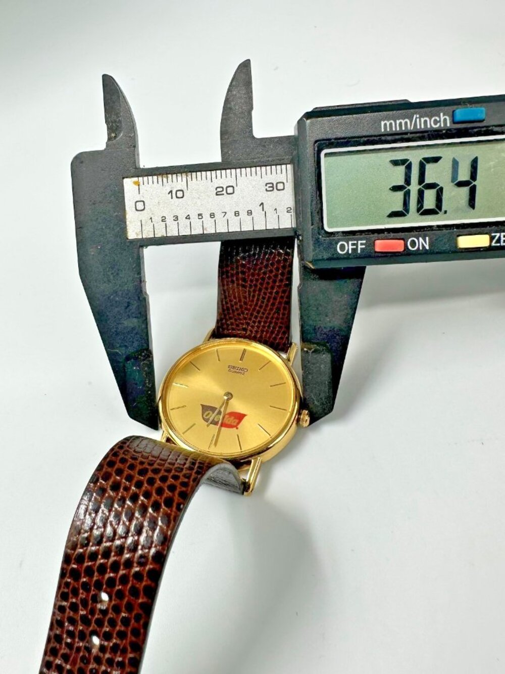 Vintage Seiko Watch Men Gold Tone Ore Ida Logo Brown Leather Band New Battery - Picture 10 of 12